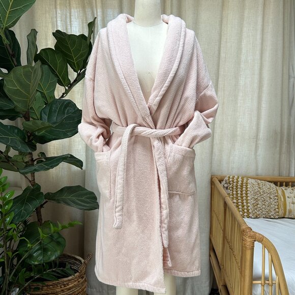 Haven Blush Pink Cotton Terrycloth Spa Robe – Belted Lounge Robe, Women's L - Picture 1 of 12